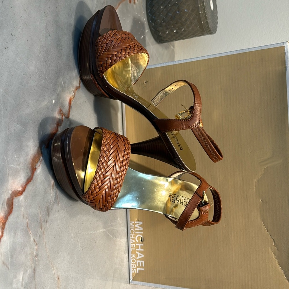 Michael Kors platform sandals brown leather